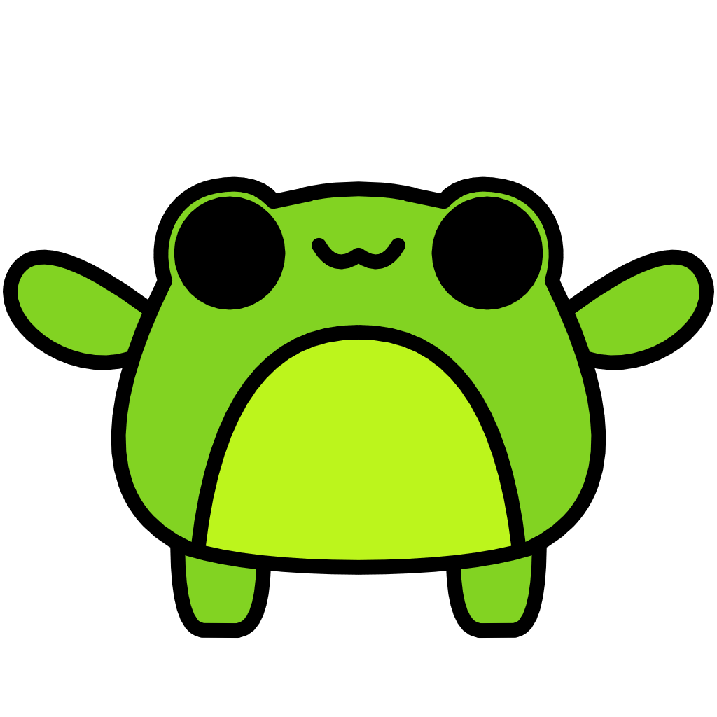 A round cartoon frog